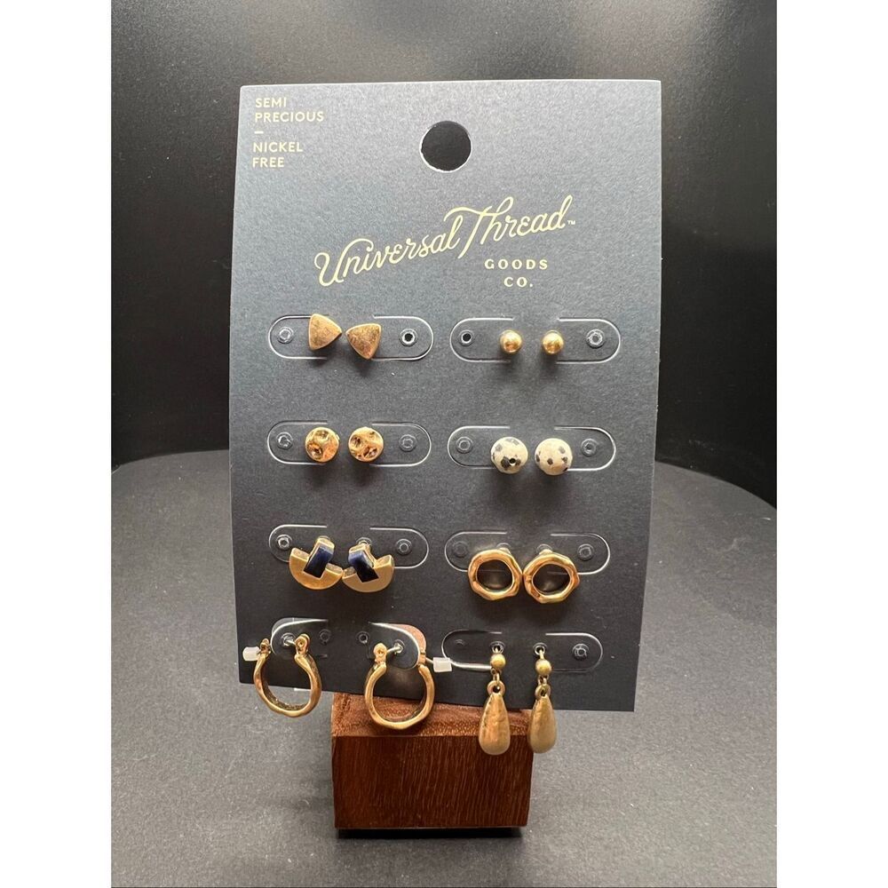 Universal Thread Stud Hoop Semi Precious Nickel Free 8 Pair Multi Earring Set